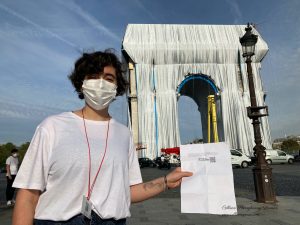 Colomba Pinto in front of Arc de Triomphe Wrapped